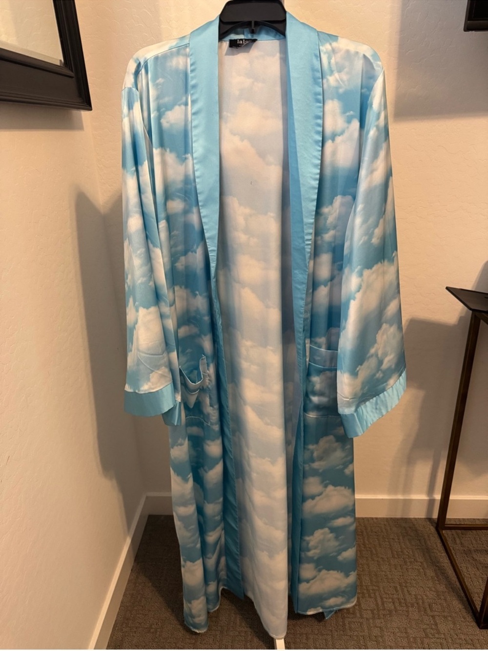 Dressed in LALA Cloud Print Kimono Robe in Sky Blue (No Tie) - L/XL